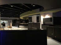Unfinished bar and seating area